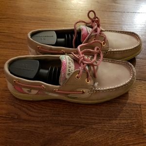 Sperry Top-Sider 8M Womens Boat Shoes Tan Leather Sequins Non-Marking 9244203.H
